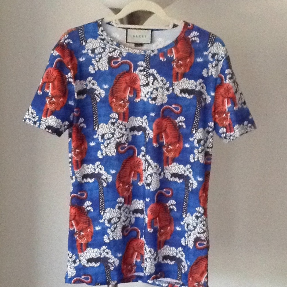 🔴 GUCCI - 'Red Tiger Print' Pique Polo Shirt